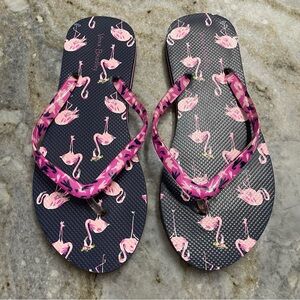 New Vera Bradley Flamingo Fiesta Flip Flops Navy/Pink Women’s Size 5-6
